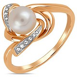 Женское золотое кольцо с бриллиантами и культив. жемчугом, 1556054
