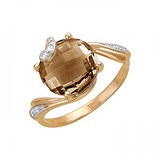 Женское золотое кольцо с куб. циркониями и кварцем, 1623894