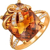 Женское золотое кольцо с кварцем и куб. циркониями, 1667414