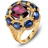 Женское золотое кольцо с бриллиантами, сапфирами и родолитом, 1714006