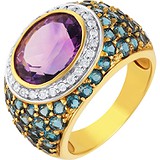 Женское золотое кольцо с аметистом, топазами и бриллиантами, 1673303