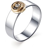 Серебряное кольцо с бриллиантом в позолоте, 1673559