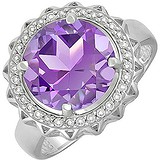 Женское серебряное кольцо с аметистом и куб. циркониями, 1605464