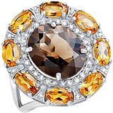 Женское серебряное кольцо с раухтопазом, цитринами и куб.циркониями, 1605720