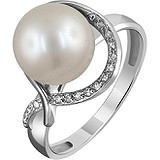 DeFleur Женское серебряное кольцо с куб. циркониями и культив. жемчугом, 1654616