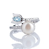 Женское серебряное кольцо с культив. жемчугом и топазом, 1671512