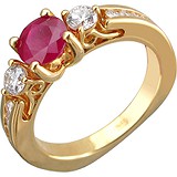 Женское золотое кольцо с бриллиантами и рубином, 1714008