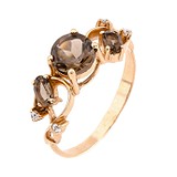 Женское золотое кольцо с дымчатыми кварцами и куб. циркониями, 1738072
