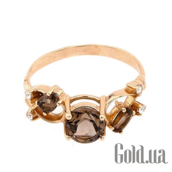 

Кольцо Украина, Женское золотое кольцо с дымчатыми кварцами и куб. циркониями, 16