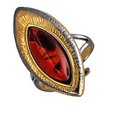 Женское серебряное кольцо с янтарем в позолоте, 1617241