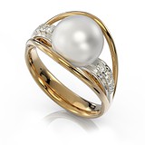 Женское золотое кольцо с культив. жемчугом и бриллиантами, 1722969