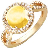 Женское золотое кольцо с куб. циркониями и цитрином, 1604698