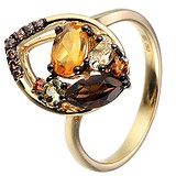 Женское золотое кольцо с бриллиантами, сапфиром, кварцами, раухтопазом и цитринами, 1611098