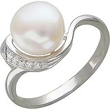 Женское серебряное кольцо с культив. жемчугом и куб. циркониями, 1614938