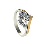 Женское серебряное кольцо с куб. циркониями и вставками из золота, 1709402