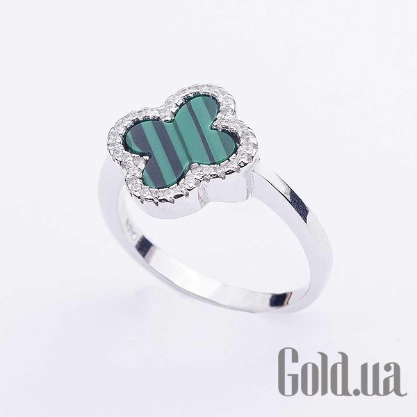 

Женские кольца Украина, Женское серебряное кольцо с малахитом и куб. циркониями, 18