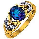 Женское золотое кольцо с бриллиантами и синт. сапфиром, 1603675