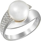 Женское серебряное кольцо с культив. жемчугом и куб. циркониями, 1614683
