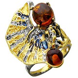 Женское серебряное кольцо с янтарем в позолоте, 1617243