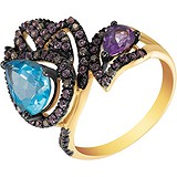Женское золотое кольцо с бриллиантами, аметистом, топазом и сапфирами, 1653083