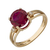 Женское золотое кольцо с синт. рубином и куб. циркониями, 1531228