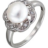Женское серебряное кольцо с культив. жемчугом и куб. циркониями, 1614940