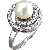 Женское серебряное кольцо с куб. циркониями и культив. жемчугом, 1616476