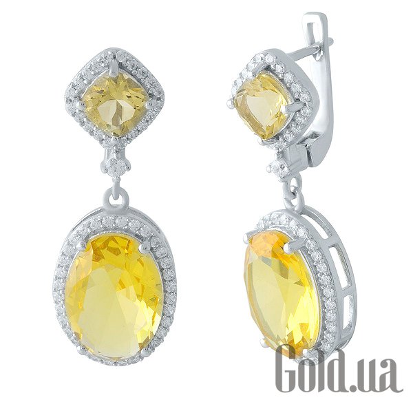 

Серьги с подвесками Fresh Jewelry, Серебряные серьги с синт. цитринами и куб. циркониями