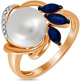 Женское золотое кольцо с бриллиантами, сапфирами и культив. жемчугом, 1686108