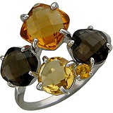 Женское серебряное кольцо с раухтопазами и цитринами, 1611101