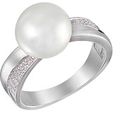 Женское серебряное кольцо с культив. жемчугом и куб. циркониями, 1614685