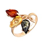 Женское серебряное кольцо с янтарем в позолоте, 1617245