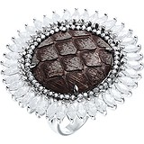 Женское серебряное кольцо с куб. циркониями и кожей, 1649245