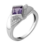 Женское серебряное кольцо с куб. циркониями и александритом