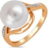 Женское золотое кольцо с бриллиантами и культив. жемчугом, 1556062