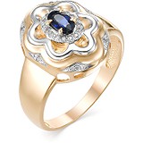 Женское золотое кольцо с бриллиантами и сапфиром, 1604190