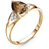 Женское золотое кольцо с раухтопазом и куб. циркониями, 1635934