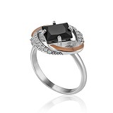 Женское серебряное кольцо с куб. циркониями и вставками из золота