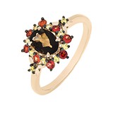 Женское золотое кольцо с дымчатым кварцем и сапфирами, 1693790
