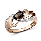 Женское золотое кольцо с бриллиантами и дымчатым кварцем