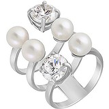 Женское серебряное кольцо с жемчугом и куб. циркониями, 1605727