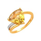 Женское золотое кольцо с куб. циркониями и цитрином, 1652575