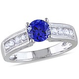 Женское серебряное кольцо с синт. сапфирами, 066143