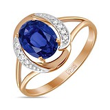 Женское золотое кольцо с бриллиантами и синт. сапфиром, 1512288