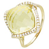 Женское золотое кольцо с бриллиантами и цитрином, 1605216