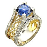 Женское золотое кольцо с сапфиром и бриллиантами, 1619552