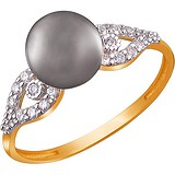 Женское золотое кольцо с культив. жемчугом и куб. циркониями, 1636448