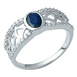 Женское серебряное кольцо с сапфиром и куб. циркониями, 1642336