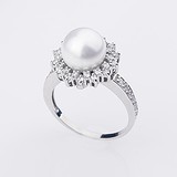 Женское золотое кольцо с куб. циркониями и искусств. жемчугом, 1795680