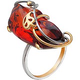 Женское серебряное кольцо с янтарем в позолоте, 1617249
